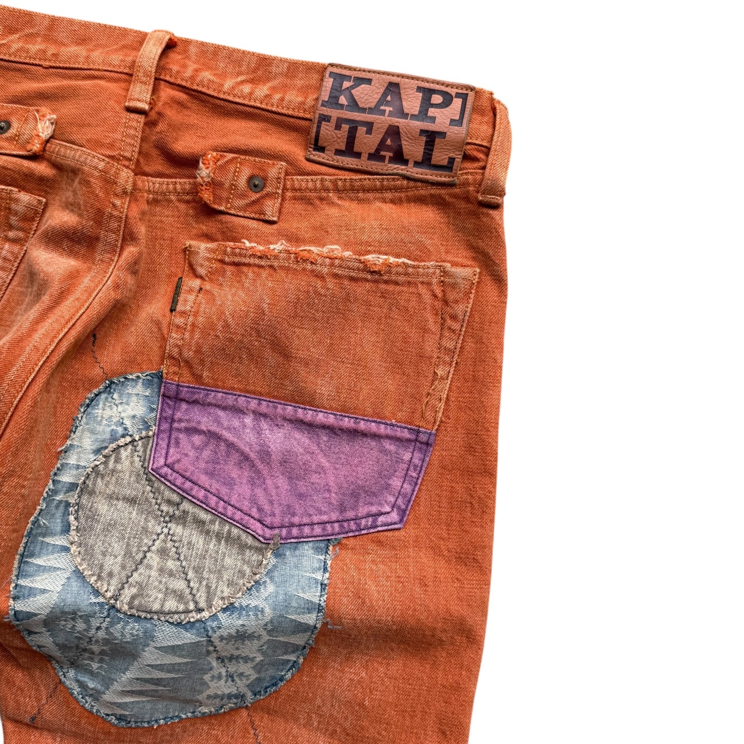 Kapital Faded Orange Selvedge Denim 5P Straight Leg (Patchwork)