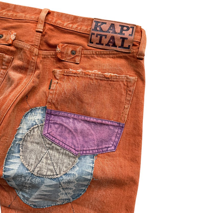 Kapital Faded Orange Selvedge Denim 5P Straight Leg (Patchwork)