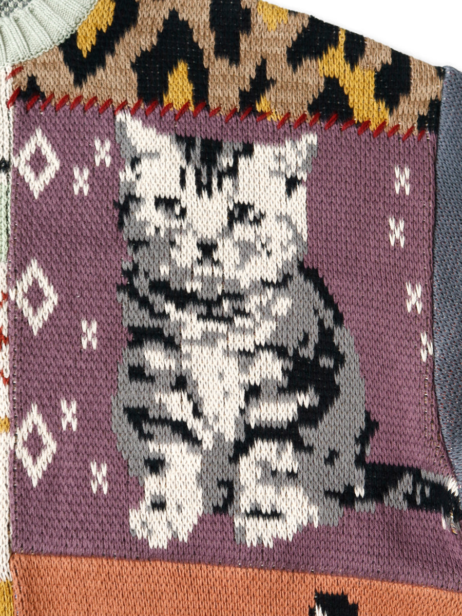 Kapital 5G Cotton Knit Patchwork Big Crew Sweater (Cat & Crow)