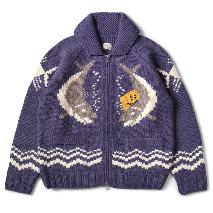 Kapital Cowichan Hand Knit Peckish Rainbowy Trout Zip Cardigan