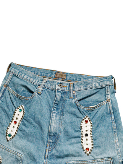 Kapital 14oz Denim Short Pants Studs Remake (Indigo Processing)