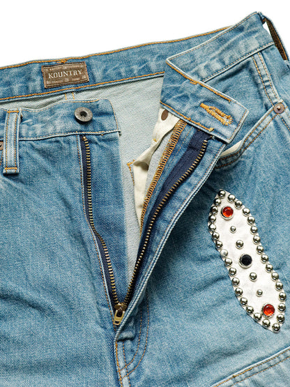 Kapital 14oz Denim Short Pants Studs Remake (Indigo Processing)