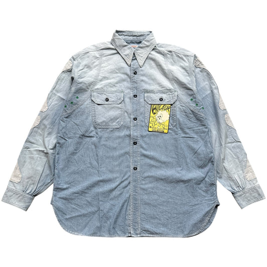 Kapital Chambray 2 Tone Bone Patch Ventilator Work Shirt