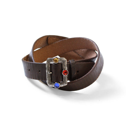 Kapital Oiled Leather Studded Disco Buckle Belt