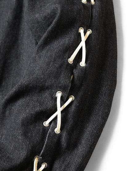 Kapital 8oz Black Denim Lace-Up Western Shirt