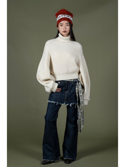 Kapital 5G Wool Rib Knit Belted Sleeve Sweater