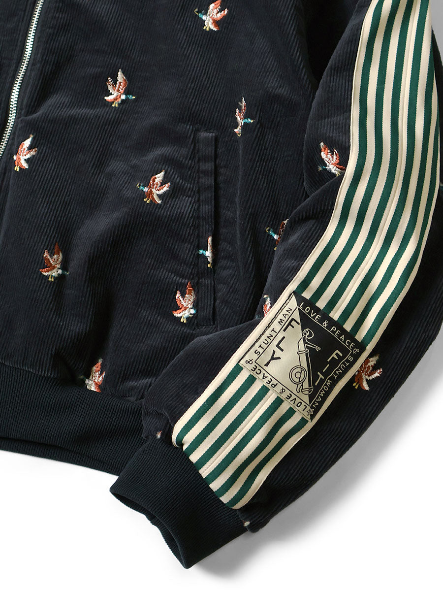 Kapital 11-Wale Stretch Corduroy Duck Embroidery Track Jacket Banner Stripe