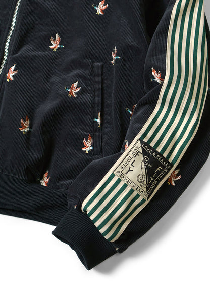 Kapital 11-Wale Stretch Corduroy Duck Embroidery Track Jacket Banner Stripe