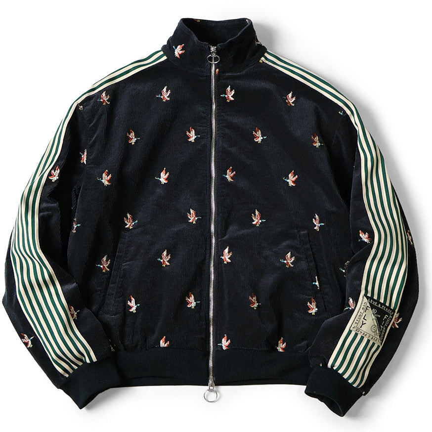 Kapital 11-Wale Stretch Corduroy Duck Embroidery Track Jacket Banner Stripe
