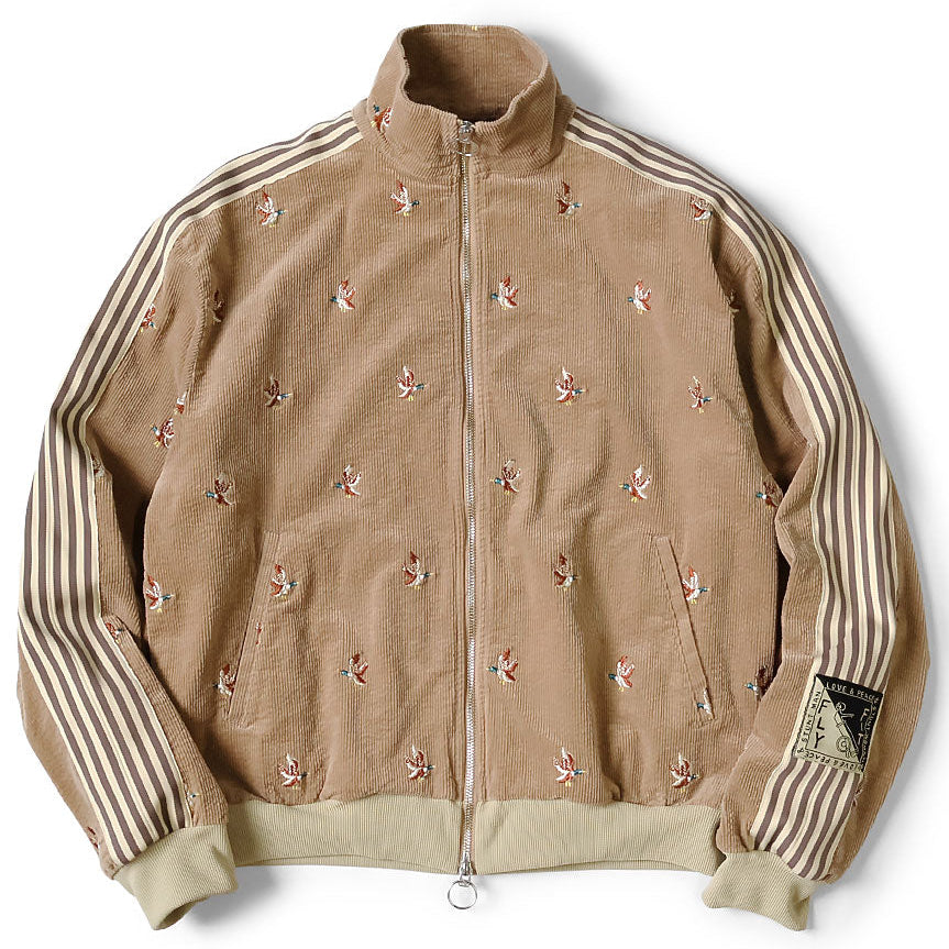 Kapital 11-Wale Stretch Corduroy Duck Embroidery Track Jacket Banner Stripe