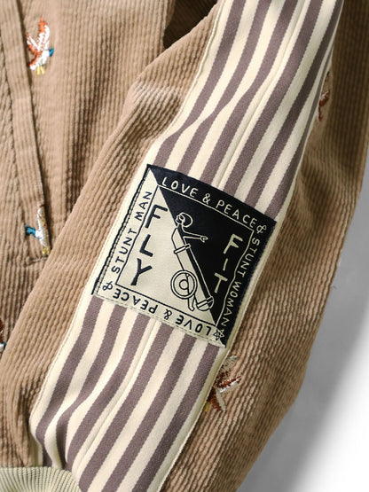 Kapital 11-Wale Stretch Corduroy Duck Embroidery Track Jacket Banner Stripe