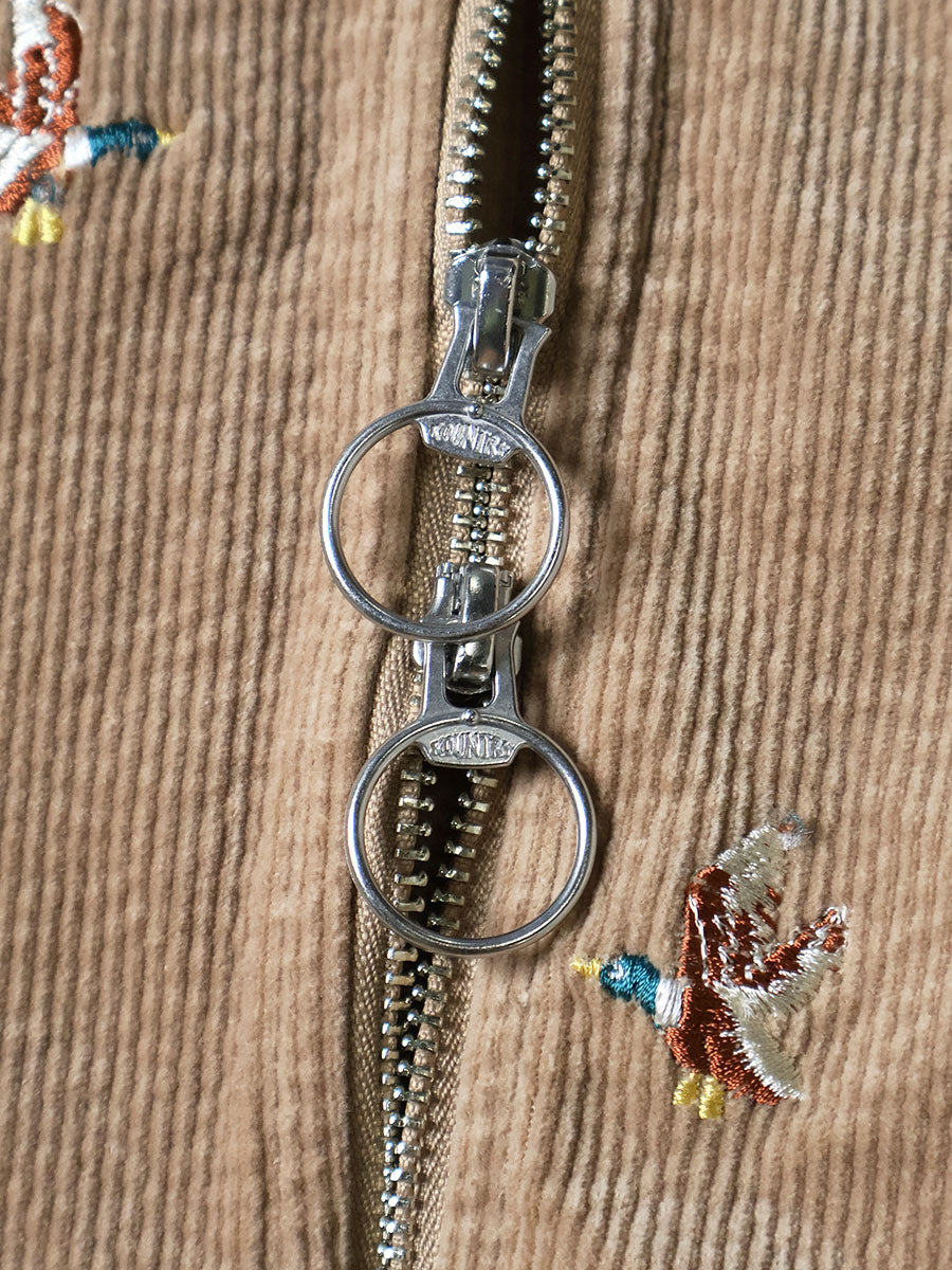 Kapital 11-Wale Stretch Corduroy Duck Embroidery Track Jacket Banner Stripe