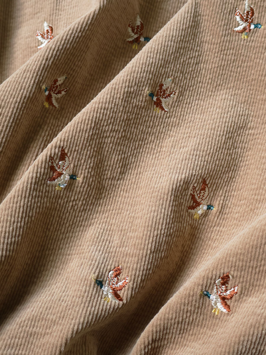 Kapital 11-Wale Stretch Corduroy Duck Embroidery Track Jacket Banner Stripe