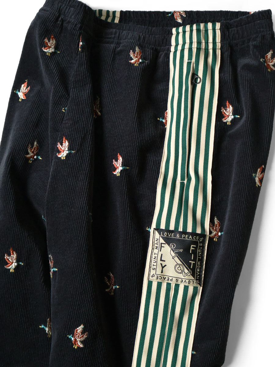 Kapital 11-Wale Stretch Corduroy Duck Embroidery Track Pants (Banner Stripe)