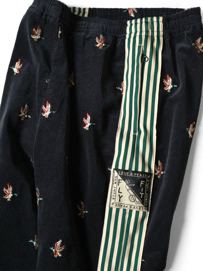 Kapital 11-Wale Stretch Corduroy Duck Embroidery Track Pants (Banner Stripe)