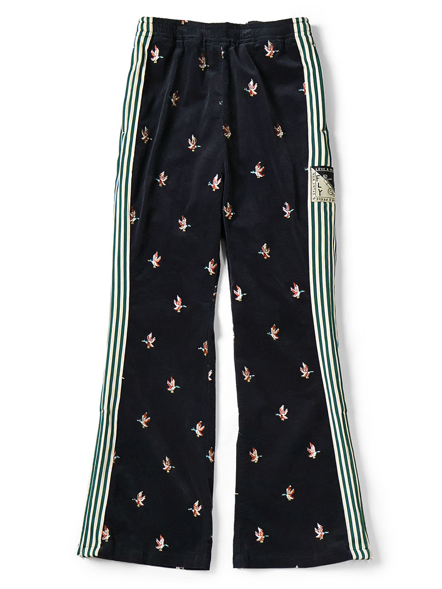 Kapital 11-Wale Stretch Corduroy Duck Embroidery Track Pants (Banner Stripe)