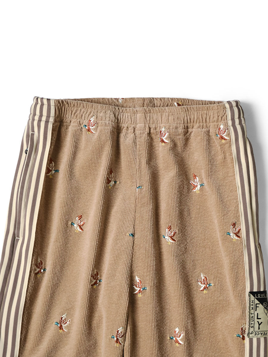 Kapital 11-Wale Stretch Corduroy Duck Embroidery Track Pants (Banner Stripe)