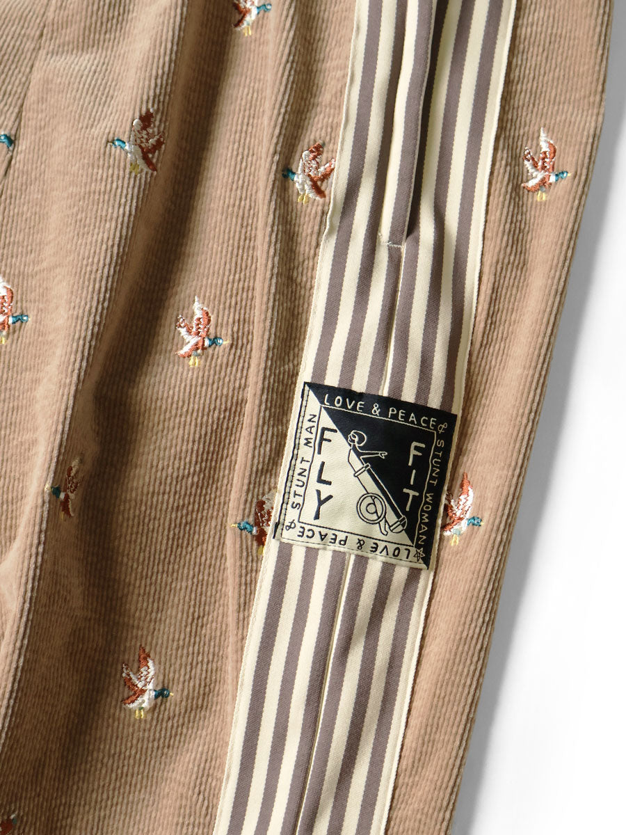 Kapital 11-Wale Stretch Corduroy Duck Embroidery Track Pants (Banner Stripe)