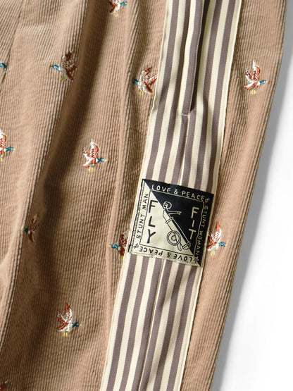 Kapital 11-Wale Stretch Corduroy Duck Embroidery Track Pants (Banner Stripe)