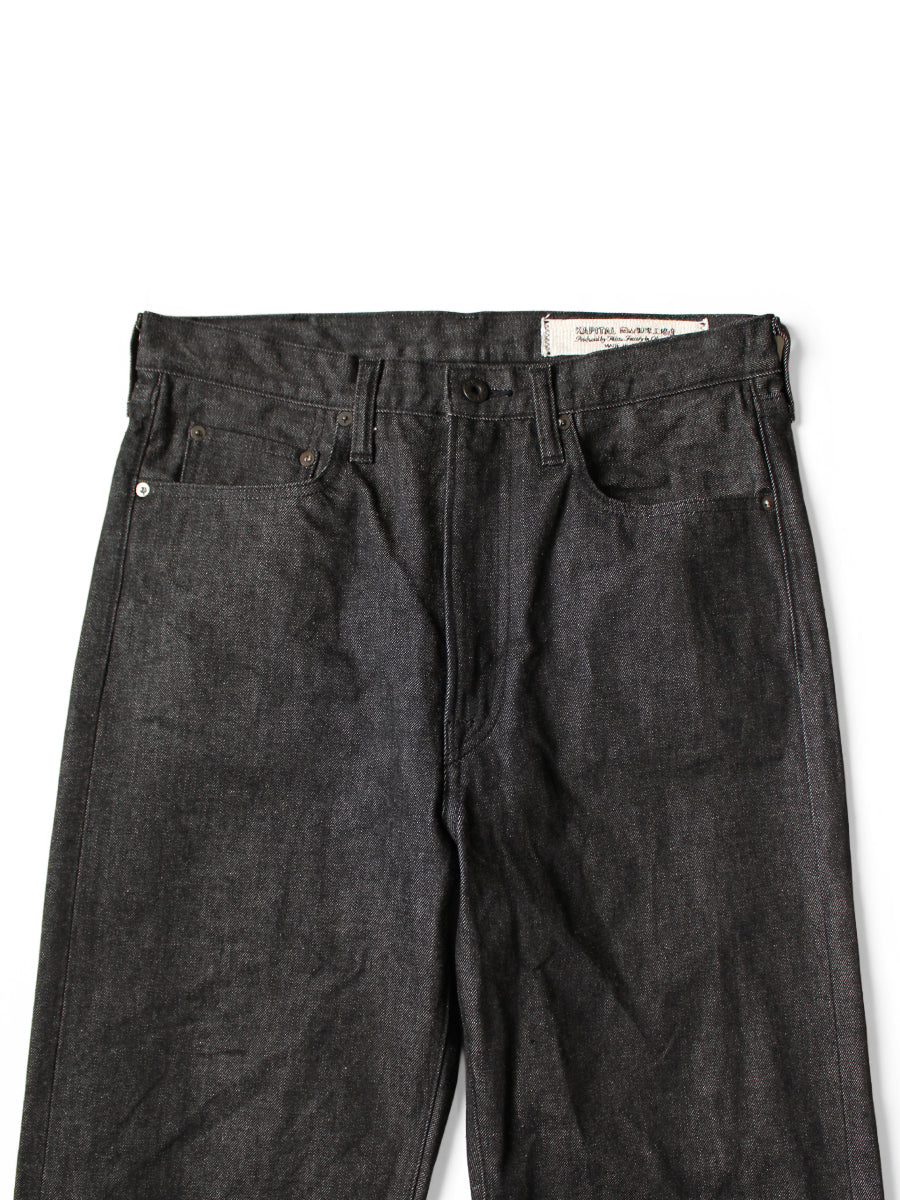 Kapital 14oz Black Denim 5P Wide Leg Monkey TH (Zip Fly)