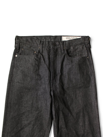 Kapital 14oz Black Denim 5P Wide Leg Monkey TH (Zip Fly)