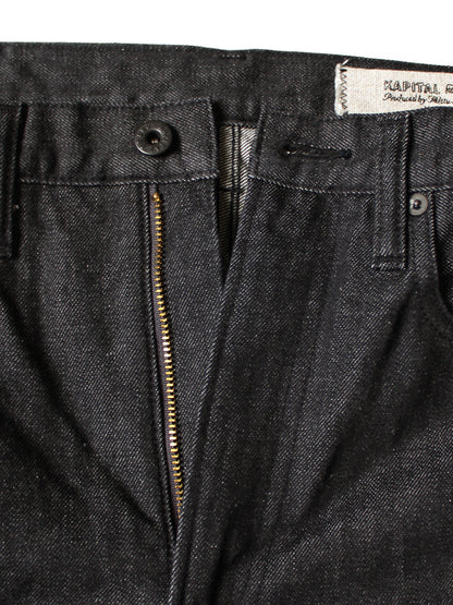 Kapital 14oz Black Denim 5P Wide Leg Monkey TH (Zip Fly)