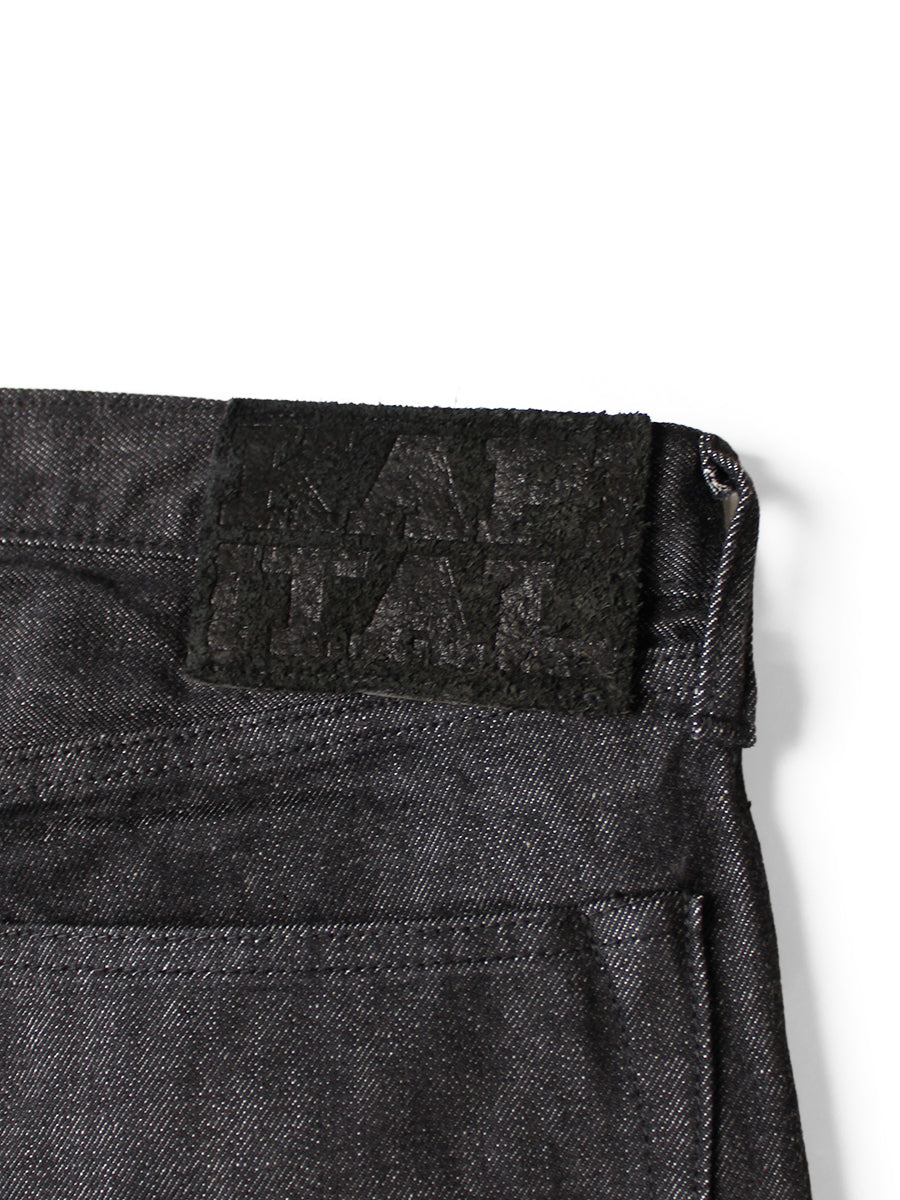 Kapital 14oz Black Denim 5P Wide Leg Monkey TH (Zip Fly)