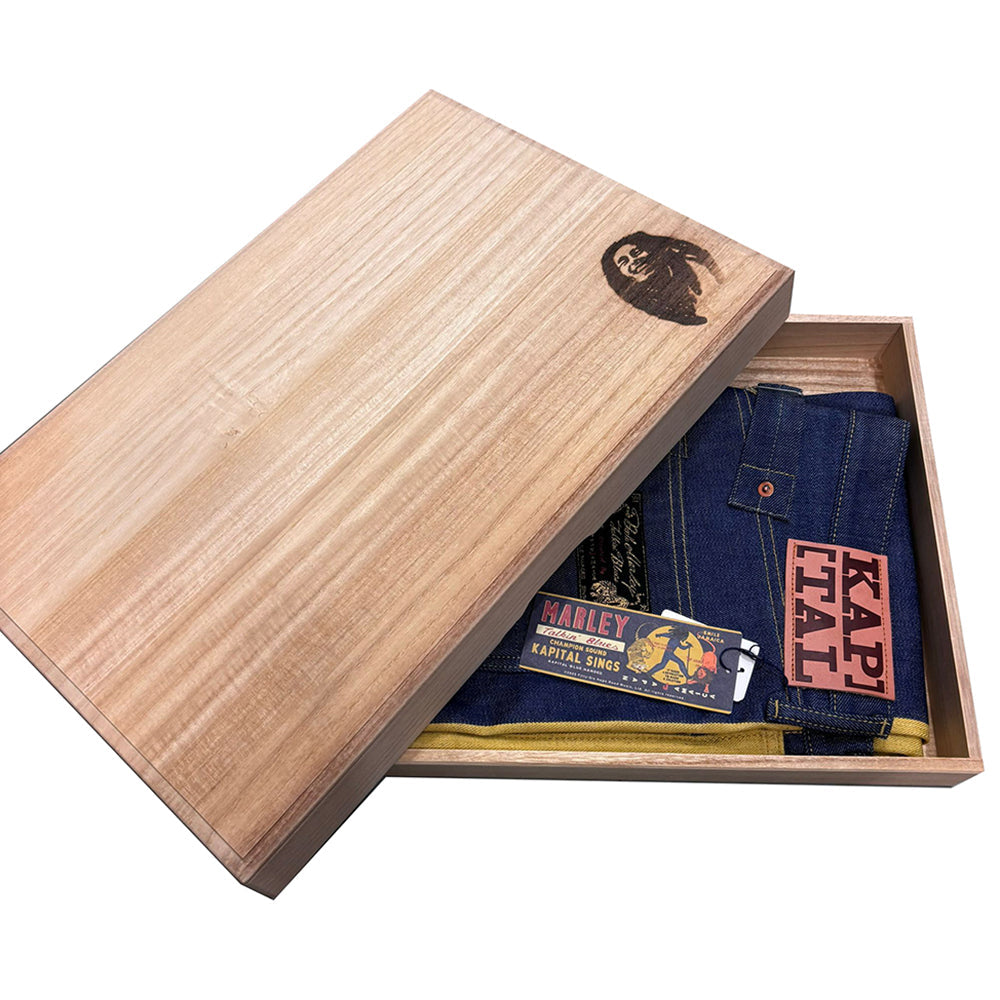 Kapital 14oz Raw Denim Marley Talking Blues Selvedge 5P Pants (With Paulownia Wooden Box)