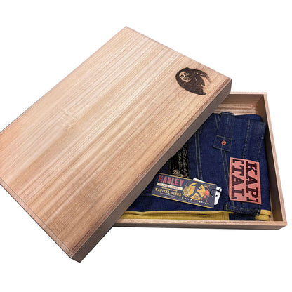 Kapital 14oz Raw Denim Marley Talking Blues Selvedge 5P Pants (With Paulownia Wooden Box)