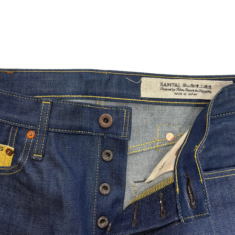 Kapital 14oz Raw Denim Marley Talking Blues Selvedge 5P Pants (With Paulownia Wooden Box)