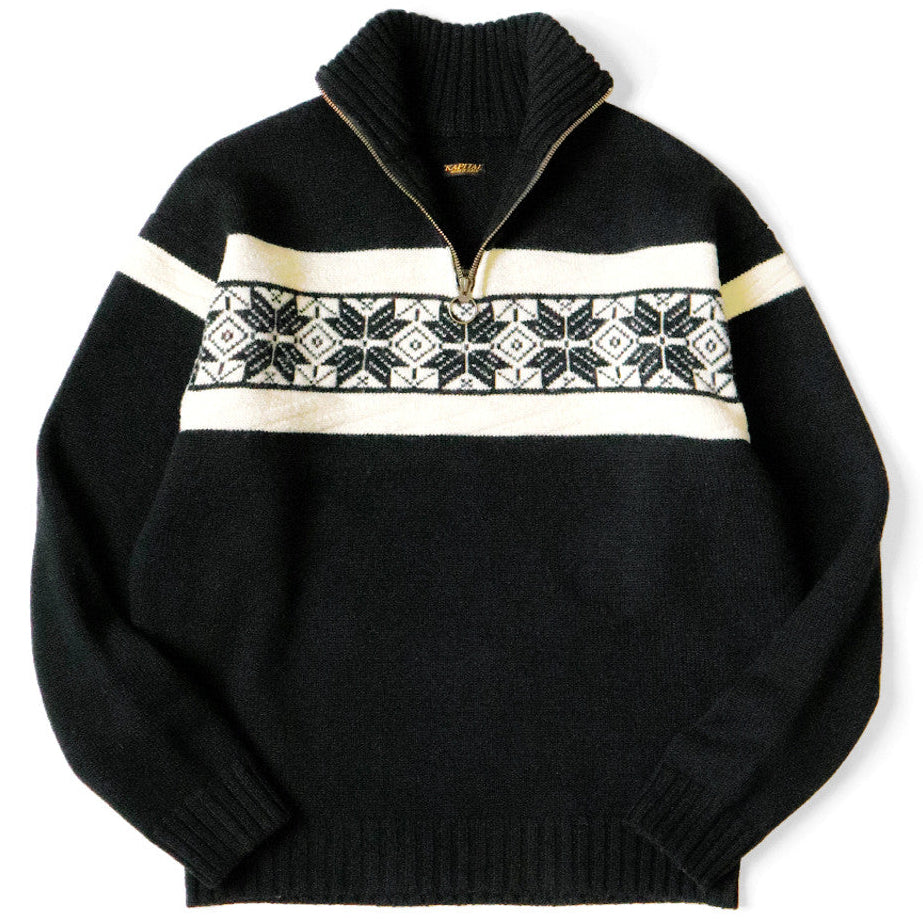 Kapital 5G Wool Snow Pattern Half Zip Sweater