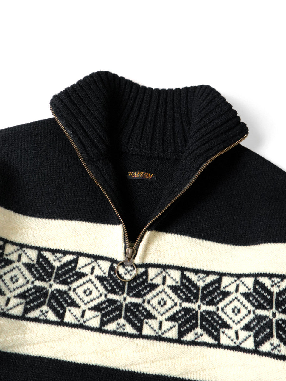 Kapital 5G Wool Snow Pattern Half Zip Sweater