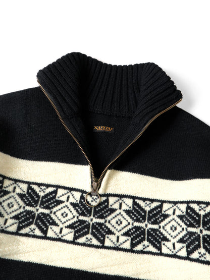 Kapital 5G Wool Snow Pattern Half Zip Sweater