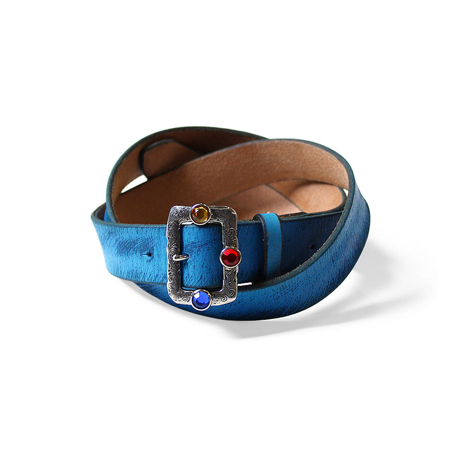 Kapital Oiled Leather Studded Disco Buckle Belt