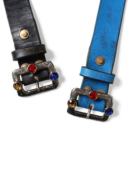 Kapital Oiled Leather Studded Disco Buckle Belt
