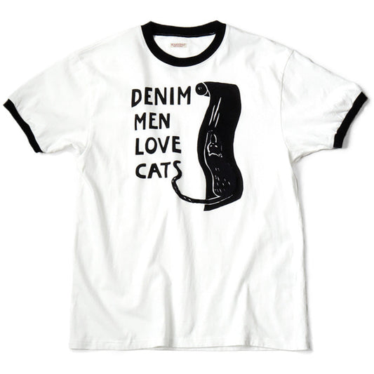 Kapital Jersey Ringer Tee (Denim Men Love Cats Scratch Print)