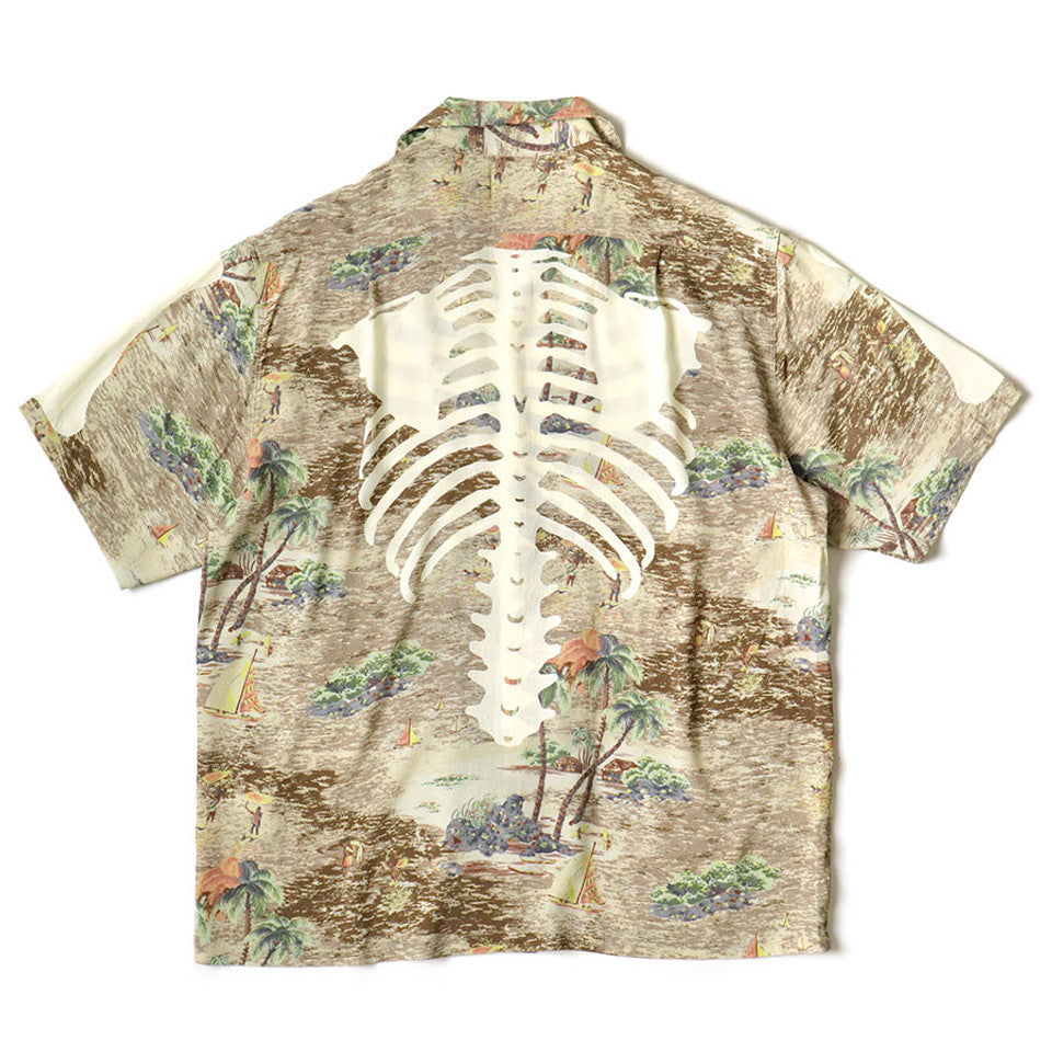 Kapital Rayon Kamehameha Bone Print Aloha Shirt