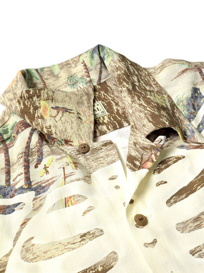 Kapital Rayon Kamehameha Bone Print Aloha Shirt