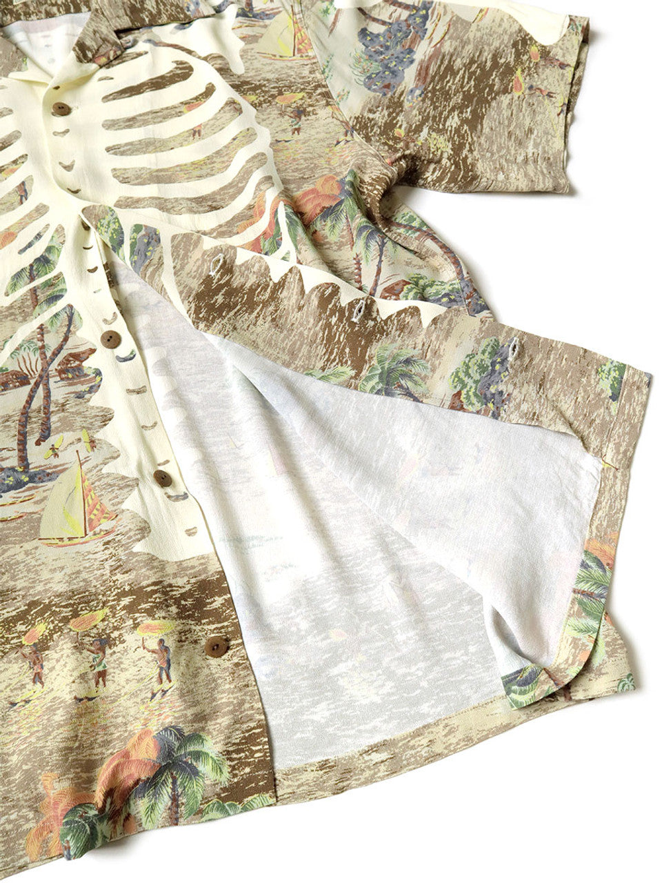 Kapital Rayon Kamehameha Bone Print Aloha Shirt