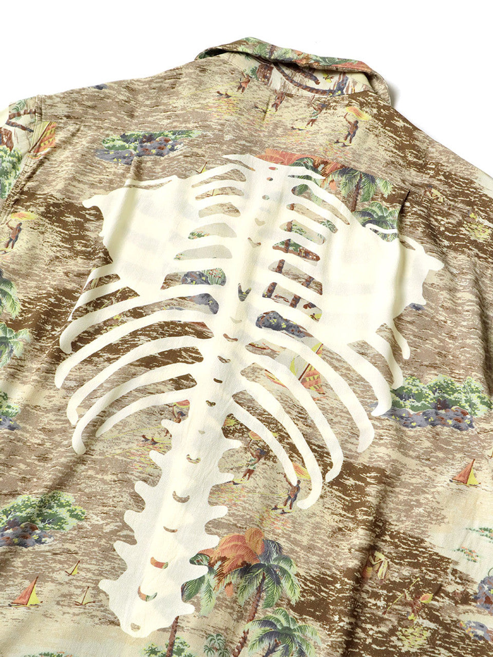 Kapital Rayon Kamehameha Bone Print Aloha Shirt