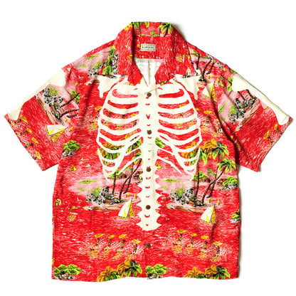 Kapital Rayon Kamehameha Bone Print Aloha Shirt