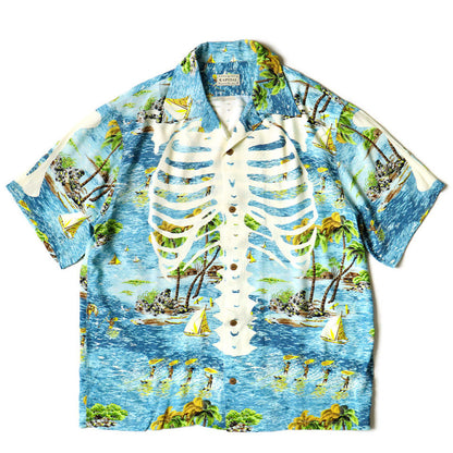 Kapital Rayon Kamehameha Bone Print Aloha Shirt