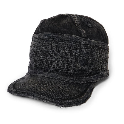 Kapital 11.5oz Black x Black Denim Old Man & The Sea Cap (Distressed Remake)
