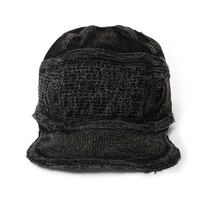 Kapital 11.5oz Black x Black Denim Old Man & The Sea Cap (Distressed Remake)