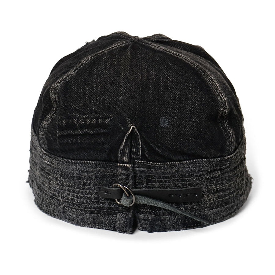 Kapital 11.5oz Black x Black Denim Old Man & The Sea Cap (Distressed Remake)