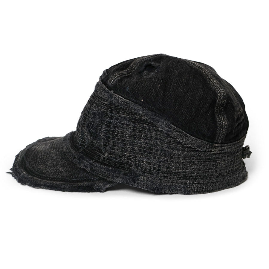 Kapital 11.5oz Black x Black Denim Old Man & The Sea Cap (Distressed Remake)