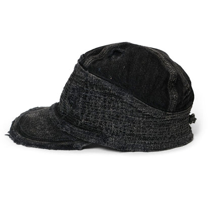Kapital 11.5oz Black x Black Denim Old Man & The Sea Cap (Distressed Remake)