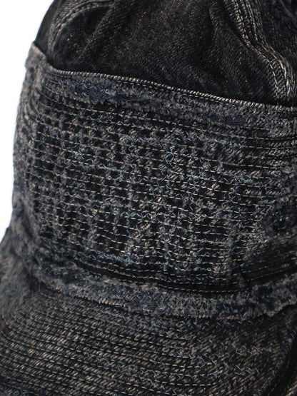 Kapital 11.5oz Black x Black Denim Old Man & The Sea Cap (Distressed Remake)