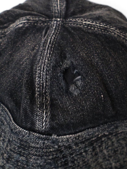 Kapital 11.5oz Black x Black Denim Old Man & The Sea Cap (Distressed Remake)