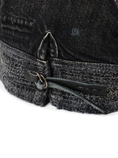 Kapital 11.5oz Black x Black Denim Old Man & The Sea Cap (Distressed Remake)